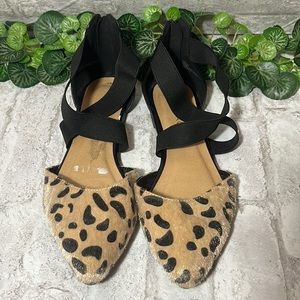 Rampage PARYSS Flat Women's Shoes Size 8.5M Leopard Zip Back Elastic Front Cross